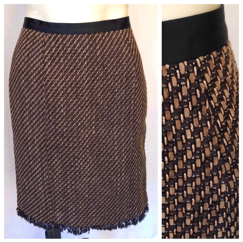 TWEED PENCIL SKIRT w/FRINGE